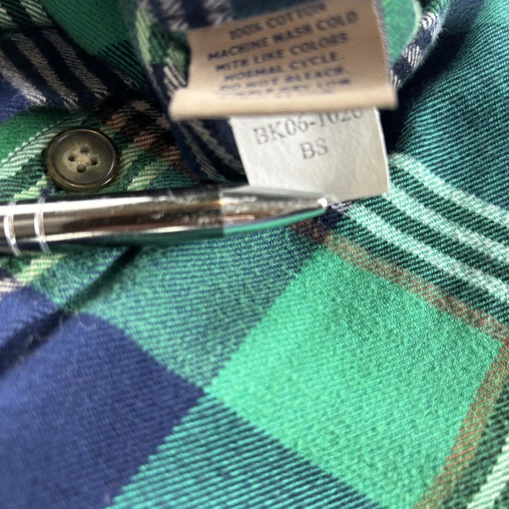 Bills‎ Khakis Flannel Shirt Mens Large Green Plaid Cotton Button Up Classic Fit